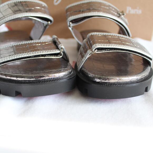 Christian Louboutin Lock Cool Metallic Croc-Embossed Leather Chunky Sandals - Picture 8 of 16